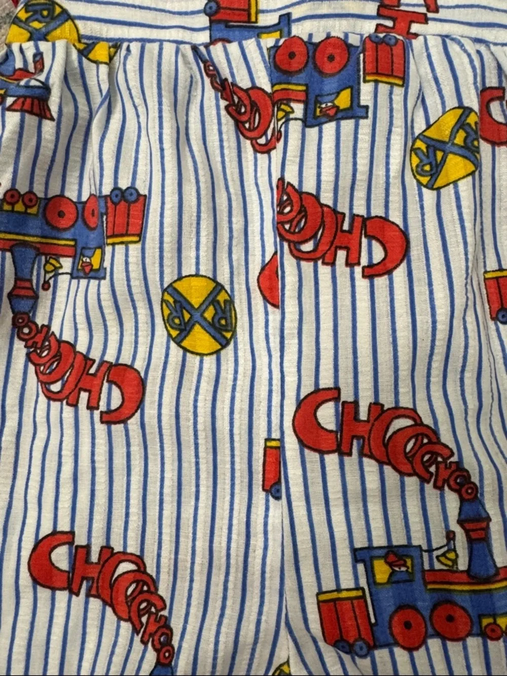 Kids Striped Cotton Romper Red Train Print Handmade Vintage